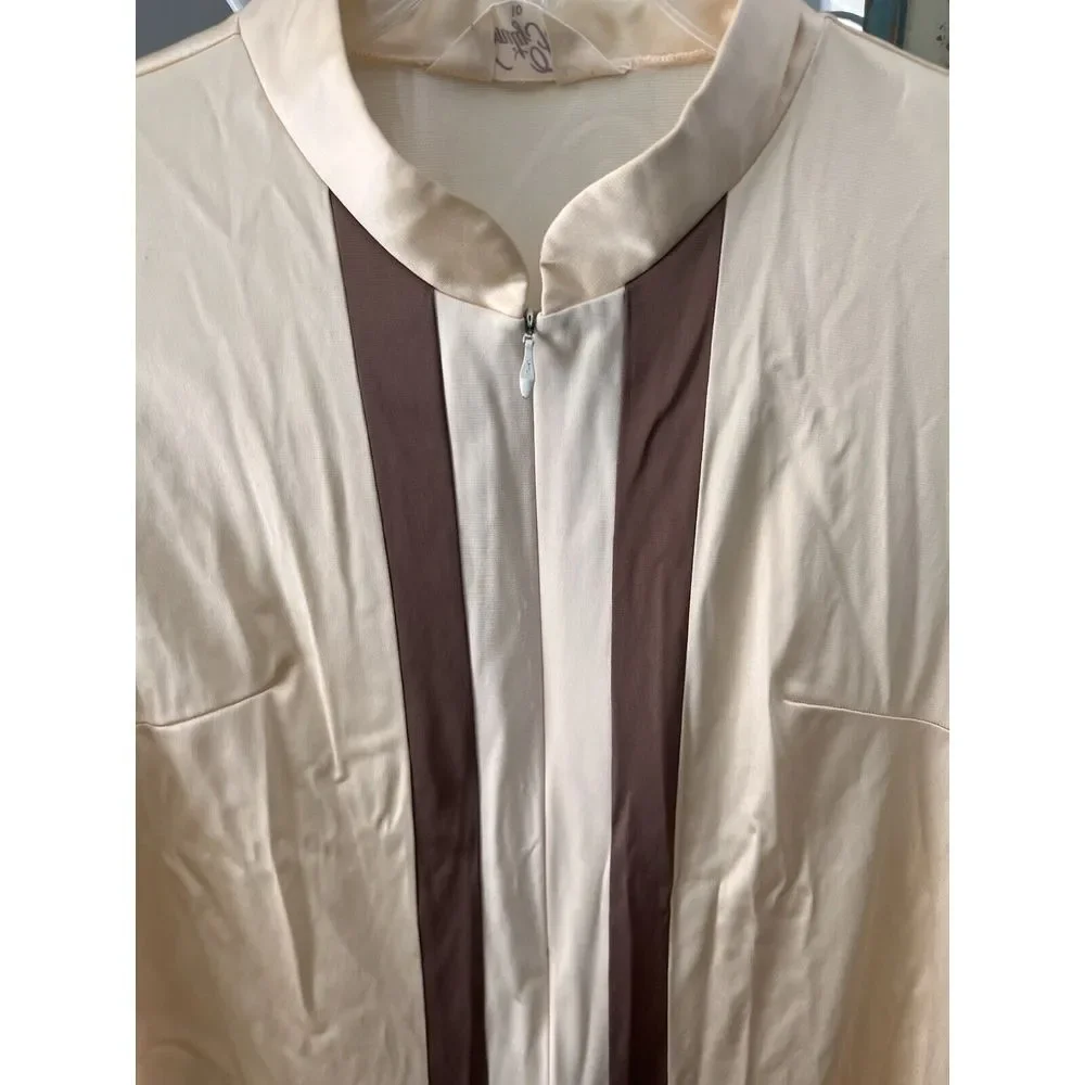 VTG 1960's Womans Vanity‎ Fair Tan/Brown House Coat Zip Bath Robe Night Gown 10